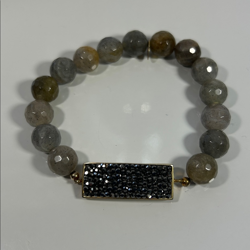 Designer Gold Plated Sterling Silver Labradorite Bead Stretch Bracelet